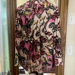 Free People Button Up Pink and Green Flowy Floral shirt